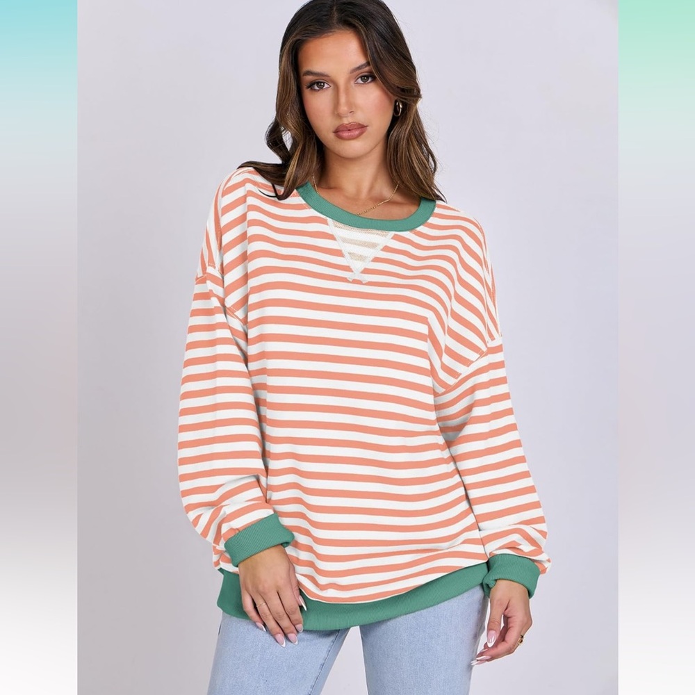 Striped Orange and White Sweater with Green Accents
